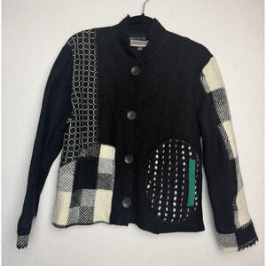 Canvas Backs Women's Wool Blend Patchwork Button Up Sweater Cardigan Size XL